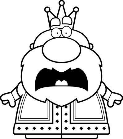 A cartoon illustration of a king looking scared.のイラスト素材