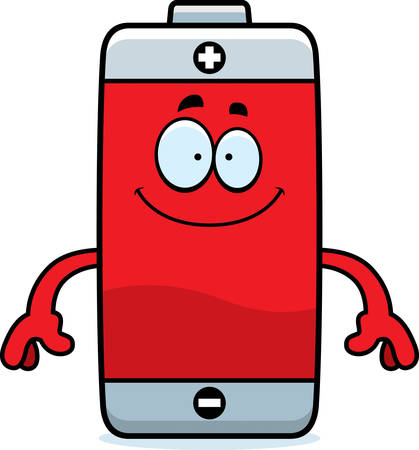 A cartoon illustration of a battery looking happy.のイラスト素材