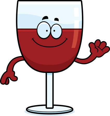 A cartoon illustration of a glass of wine waving.のイラスト素材