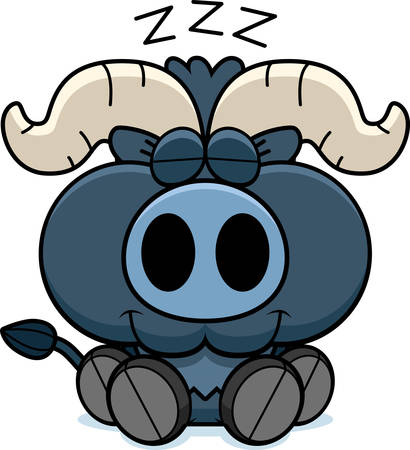 A cartoon illustration of a little blue ox taking a nap.のイラスト素材