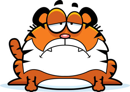 A cartoon illustration of a tiger looking sad.のイラスト素材