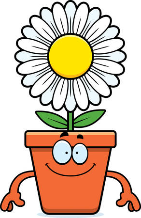 A cartoon illustration of a flowerpot looking happy.のイラスト素材