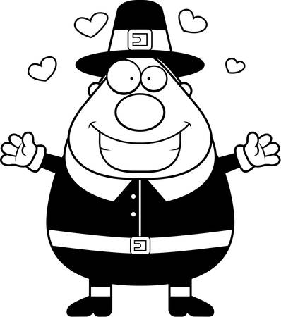 A happy cartoon pilgrim man ready to give a hug.のイラスト素材