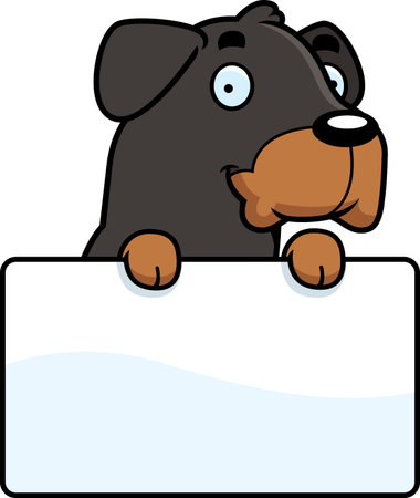 A cartoon illustration of a Rottweiler with a sign.のイラスト素材