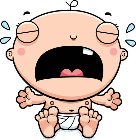 A cartoon illustration of a baby boy crying.のイラスト素材