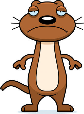 A cartoon illustration of a weasel looking sad.のイラスト素材