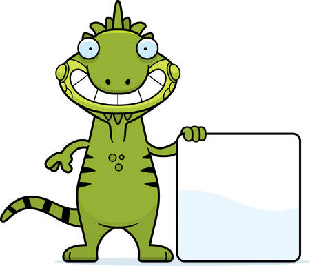 A cartoon illustration of an iguana with a sign.のイラスト素材