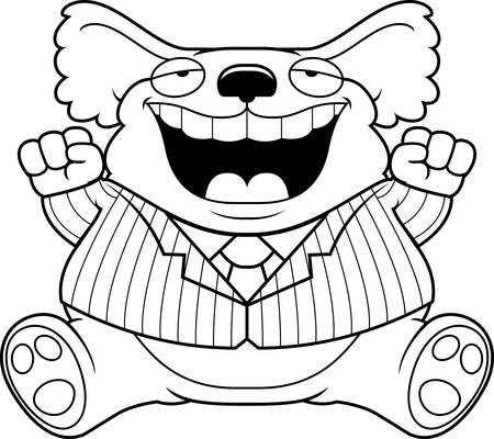 A cartoon illustration of a fat koala in a suit smiling and sitting.のイラスト素材