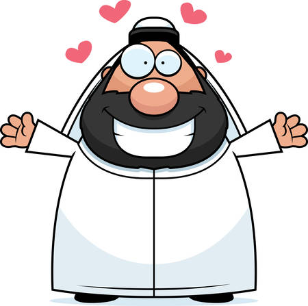 A cartoon illustration of a sheikh ready to give a hug.のイラスト素材