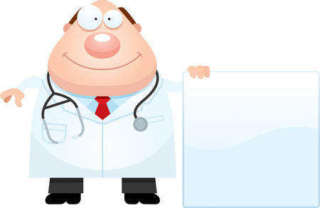 A cartoon illustration of a doctor with a sign.のイラスト素材