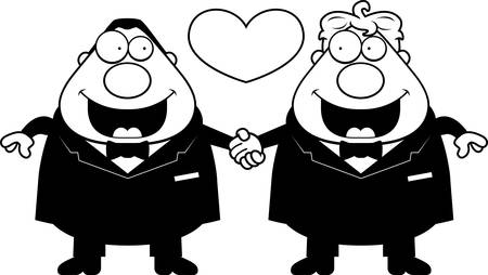 A cartoon illustration of a gay couple holding hands and in love.のイラスト素材