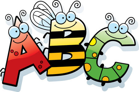 A cartoon illustration of the text ABC with an insect theme.のイラスト素材