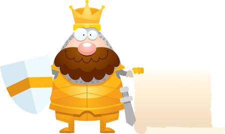 A cartoon illustration of a king in armor with a sign.のイラスト素材