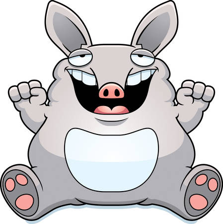 A cartoon illustration of a fat aardvark smiling and sitting.のイラスト素材
