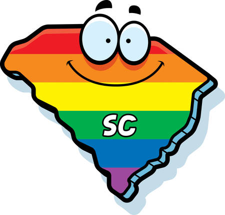A cartoon illustration of the state of South Carolina smiling with rainbow flag colors.のイラスト素材