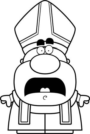 A cartoon illustration of a pope looking scared.のイラスト素材
