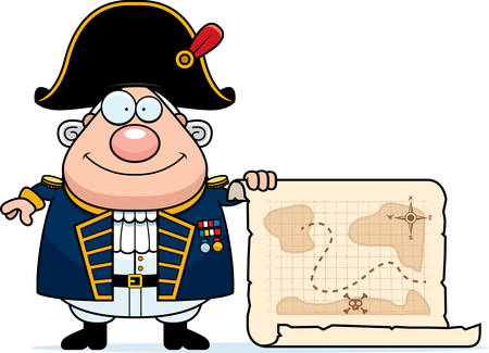 A cartoon illustration of a British Admiral with a treasure map.のイラスト素材