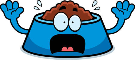 A cartoon illustration of a dog bowl looking scared.のイラスト素材