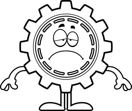 A cartoon illustration of a gear looking sad.のイラスト素材