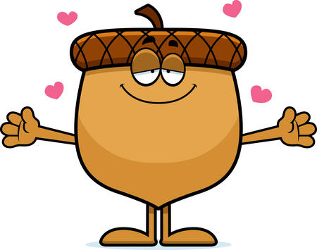 A cartoon illustration of an acorn ready to give a hug.のイラスト素材
