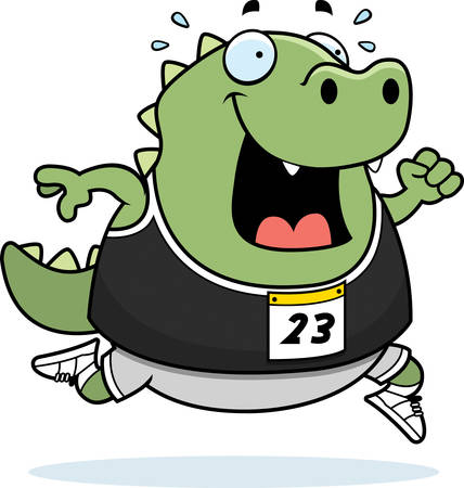 A happy cartoon lizard running in a race.のイラスト素材