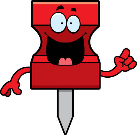 A cartoon illustration of a pushpin with an idea.のイラスト素材