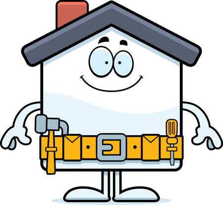 A cartoon illustration of a home improvement house looking happy.のイラスト素材