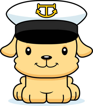 A cartoon boat captain puppy smiling.のイラスト素材