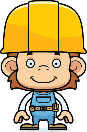 A cartoon construction worker monkey smiling.のイラスト素材