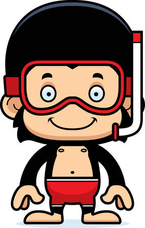 A cartoon snorkeler chimpanzee smiling.のイラスト素材