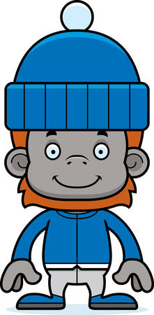 A cartoon winter orangutan smiling.のイラスト素材