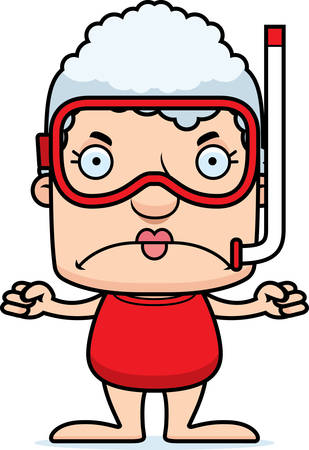 A cartoon snorkeler woman looking angry.のイラスト素材