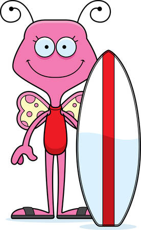 A cartoon surfer butterfly smiling.のイラスト素材