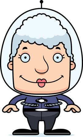 A cartoon spaceman woman smiling.のイラスト素材