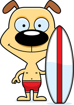 A cartoon surfer puppy smiling.のイラスト素材