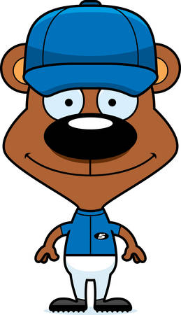 A cartoon baseball player bear smiling.のイラスト素材