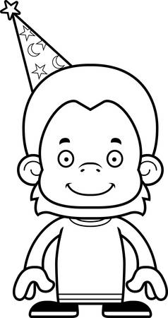 A cartoon wizard orangutan smiling.のイラスト素材