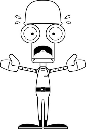 A cartoon soldier robot looking scared.のイラスト素材
