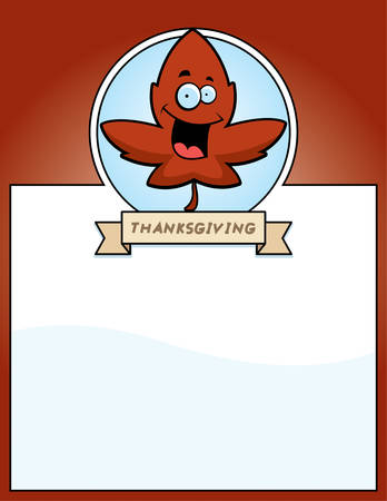 A cartoon illustration of a Thanksgiving graphic with a fall leaf.のイラスト素材