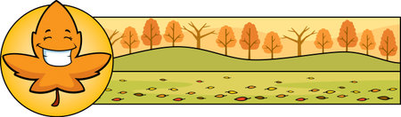 A cartoon illustration of a Thanksgiving graphic with a fall leaf.のイラスト素材