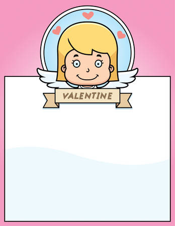A cartoon illustration of a little girl cupid in a Valentine's Day themed graphic.のイラスト素材