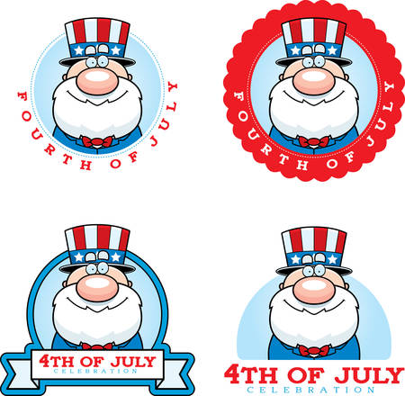 A cartoon illustration of a patriotic man in a 4th of July themed graphic.のイラスト素材