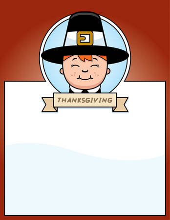 A cartoon illustration of a Thanksgiving graphic with a Pilgrim boy.のイラスト素材