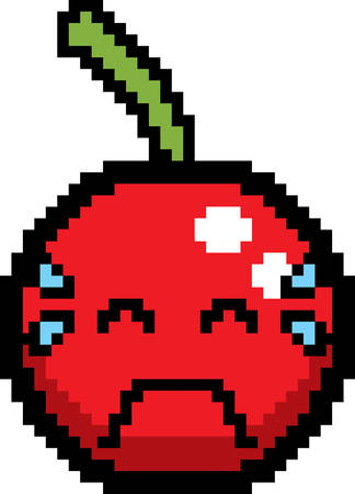 An illustration of a cherry crying in an 8-bit cartoon style.のイラスト素材