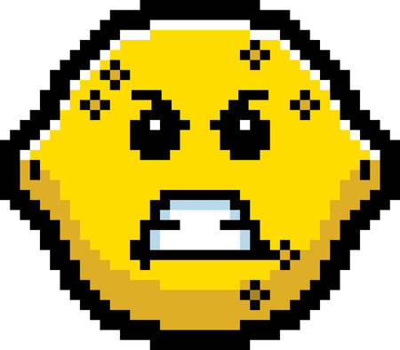 An illustration of a lemon looking angry in an 8-bit cartoon style.のイラスト素材