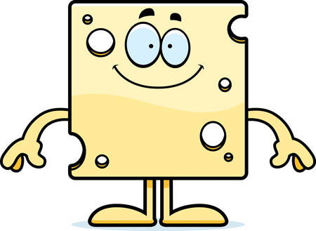 A cartoon illustration of a slice of Swiss cheese looking happy.のイラスト素材
