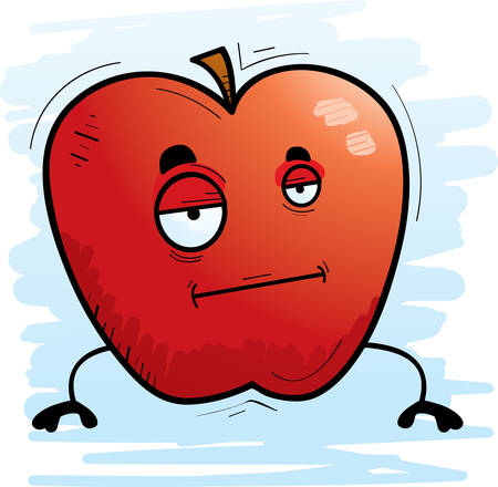 A cartoon illustration of an apple with a bored expression.のイラスト素材