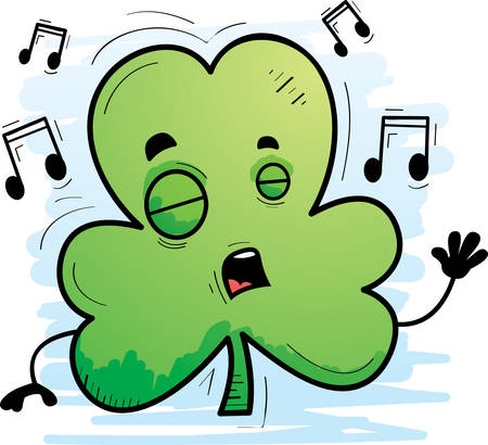 A cartoon illustration of a clover singing.のイラスト素材