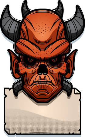 An illustration of a demon with a paper sign.のイラスト素材