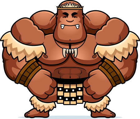 A cartoon illustration of a Zulu warrior looking mad.のイラスト素材